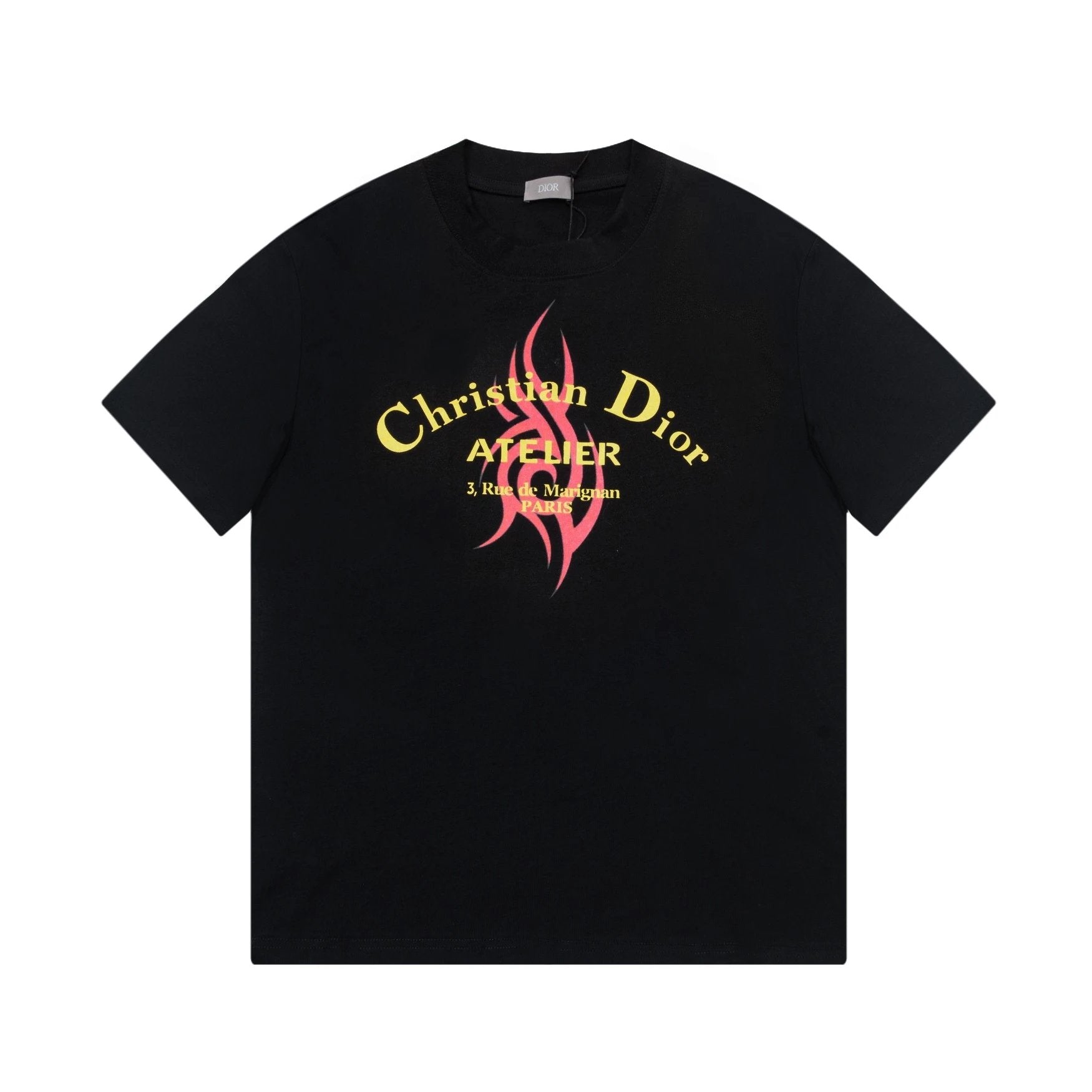 Dior T-shirt Flame Print on the Chest logo round Neck Short Sleeve25ss New Pure Cotton Unisex Style T T-shirt OS Loose Fit Base Shirt Top Half Sleeve T-Shirt