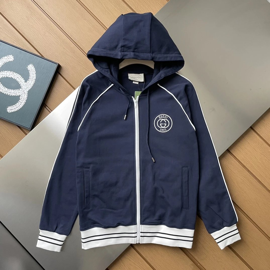Gucci Hoodie 1921Series Hooded Zipper Cardigan Embroidered Large Terry Unisex Hoodie Sweatshirt Jacket Top Unisex Sports Casual OS Loose fit versatile style