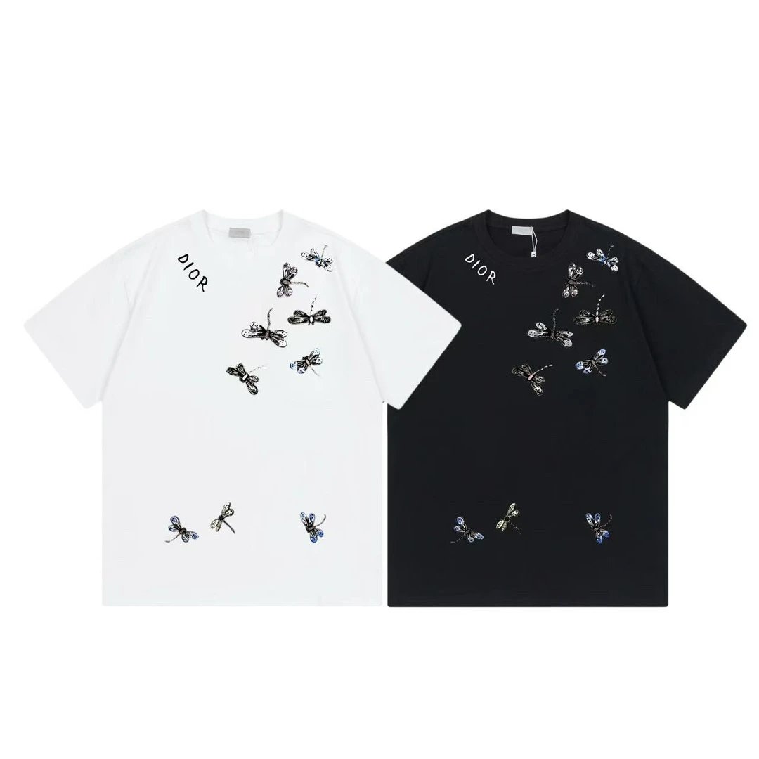 Dior T-shirt Painted Butterfly Letters logo round Neck Short Sleeve25ss New pure cotton T Unisex T-Shirt OS Loose Fit Base Shirt Top Half Sleeve T-Shirt