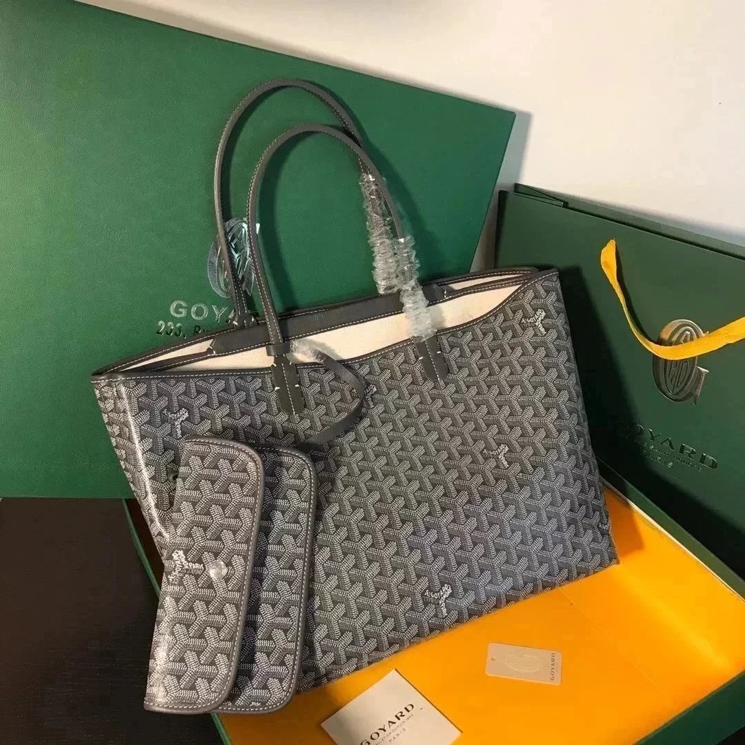 Goyard Bag Top version 【Original Leather】New Shopping Bag New Double-Layer Shopping Bag tote Tote Bag Full of Flower Hand Stitching Full of French Elegant Custom Y Graffiti Material with Leather Lightweight and Wear-Resistant Material