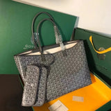 Goyard Bag Top version 【Original Leather】New Shopping Bag New Double-Layer Shopping Bag tote Tote Bag Full of Flower Hand Stitching Full of French Elegant Custom Y Graffiti Material with Leather Lightweight and Wear-Resistant Material