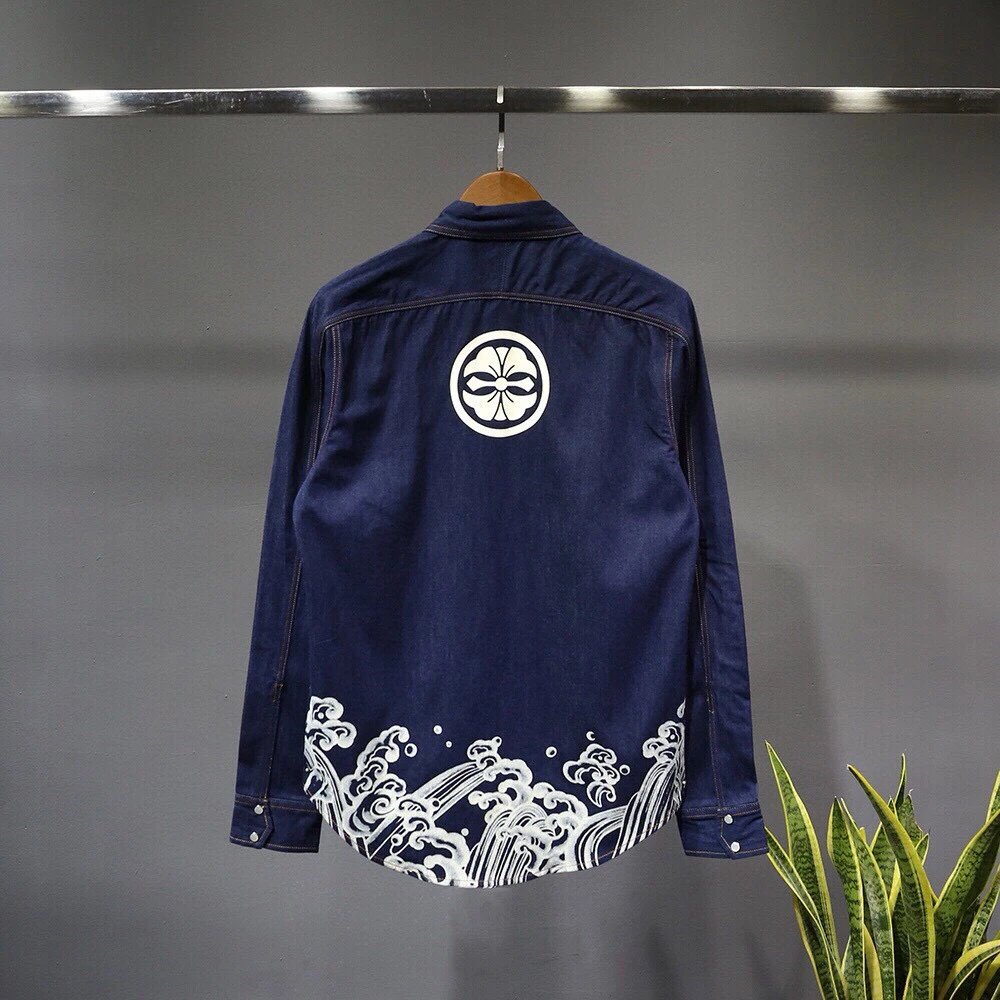 Evisu Jackets Top Version Autumn New Denim Shirt Pocket Printing HAILANG Men's and Women's Loose Casual Shirt Coat Fashion