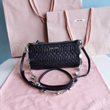 Miu Miu Bag Top version 【M Home】New Season Women's Bag Pleated Lambskin Crystal Chain Accessories Series Handbag Shoulder Messenger Handbag Underarm Bag5BH215