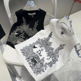 Dior T-shirt Chest Letter Pattern Print logo Sleeveless Short Sleeve Sleeveless Vest25ss New Pure Cotton Women's Style T T-shirt OS Loose Fit Base Shirt Top Half Sleeve T-Shirt