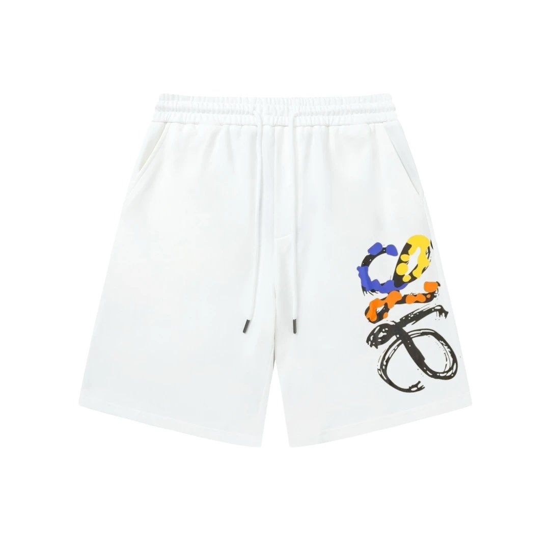 LOEWE Shorts Front and back Hand-drawn Graffiti Print logo Five-point Shorts25ss New Drawstring Casual Summer Pants5Two-in-One Casual Sweatpants for Men and Women, Pure Cotton Joggers