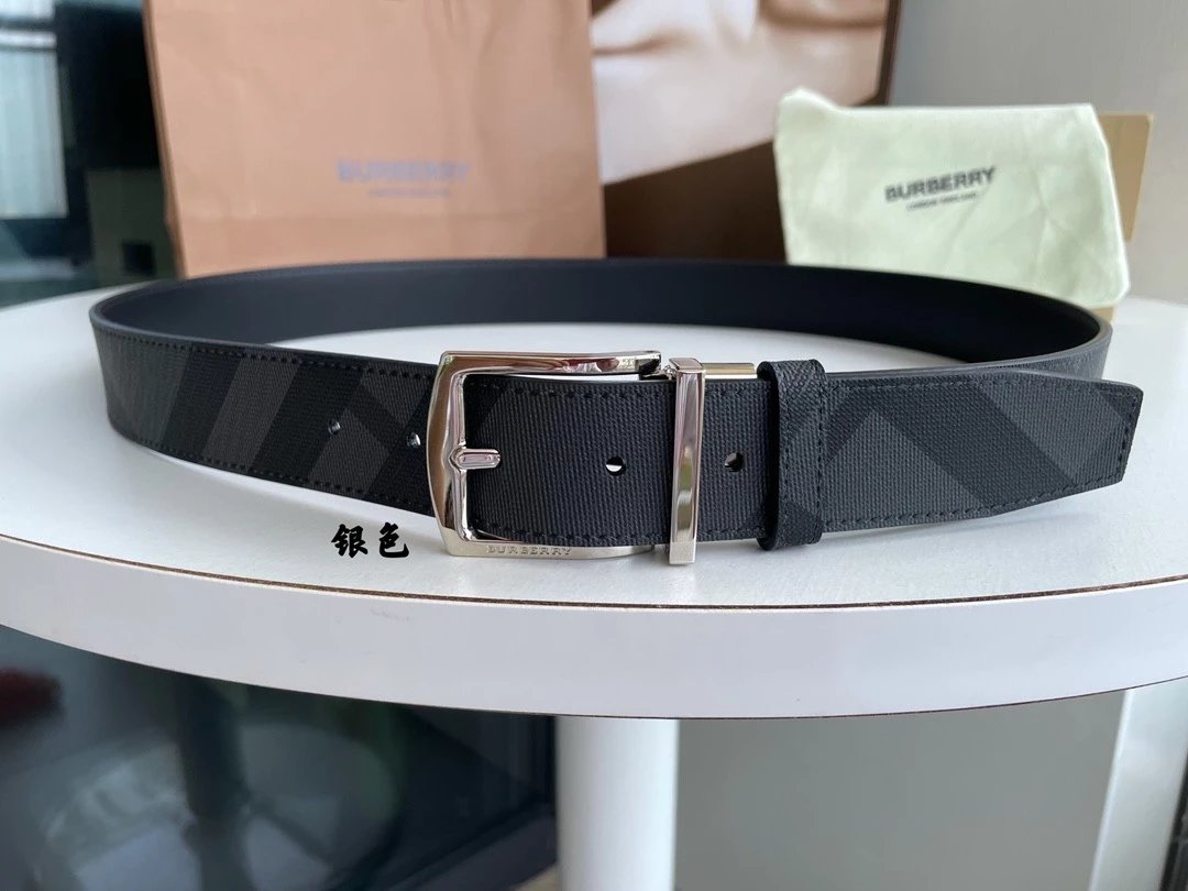 Burberry Belt Top version 【Original Custom】Original New Men's Leather Belt Width3.5cm Double-Sided Imported First Layer Calfskin Full Grain Leather Genuine Goods Quality Original Letter Rotating Buckle Counter Full Set Gift Box Packaging B Home Belt