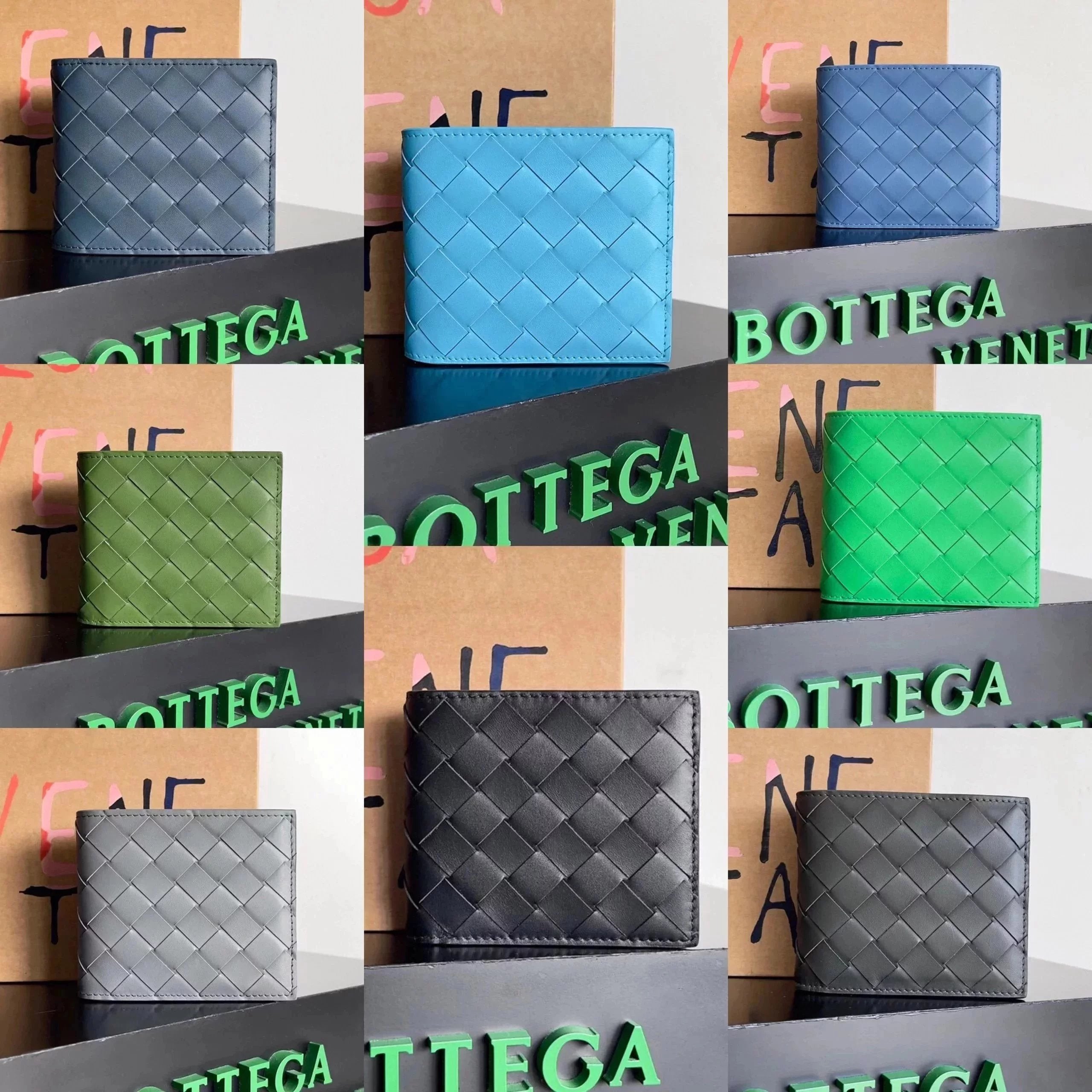 Bottega Veneta Men's Bag Top version 【Premium Original Leather】Calf Skin Small Wallet Men's Hand-Woven Wallet Two-Layer Wallet Men's Weaving Wallet New Calfskin Short Wallet Men's and Women's Wallet