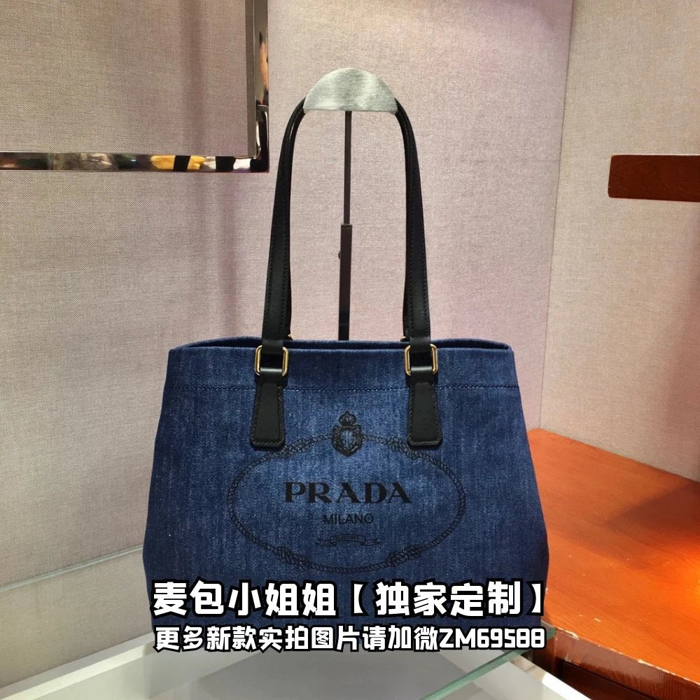 PRADA Bag Top version Latest Canvas Cabs Shopping Bag Tote Bag Tote Bag Imported Original Order with Contrast Color Cowhide Handbag Shoulder Bag Women's Bag Women's Bag1BG356