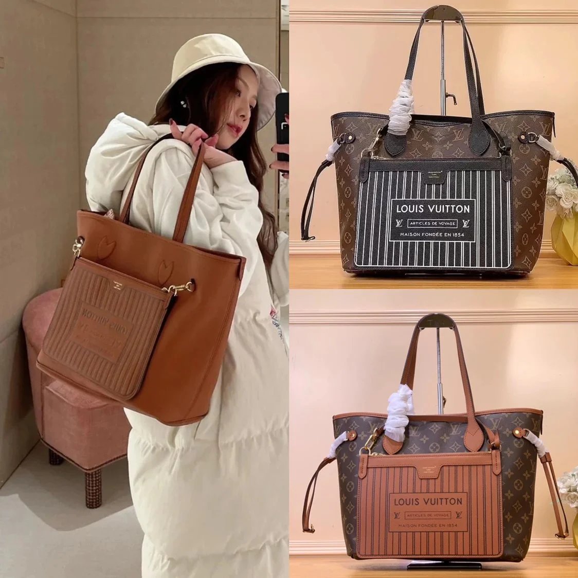 Louis Vuitton LV Women's Bag Top version 【Neverfullmm Handbag】m12061Presbyopic/Brown m11946Presbyopic Neverfull Double-Sided Tote Bag Classic Presbyopic Tote Bag Women's Bag New Presbyopic Double-Sided Large Shopping Bag Mother and Child Bag M12099Mini Do