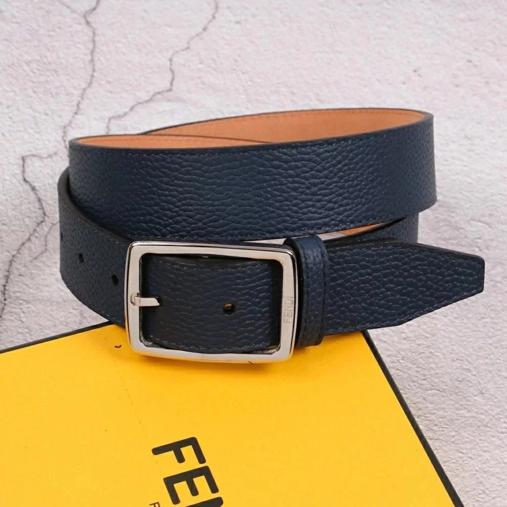 FENDI Belt Top version 【Spot High Quality】Leather Belt Men's Leather Business Pin Buckle Casual Belt