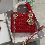 Dior Women's Bag Top version Version2023New ladymini Bag Diana Bag Three-Grid Classic Patent Leather Chain Shoulder Messenger Handbag Women's Bag