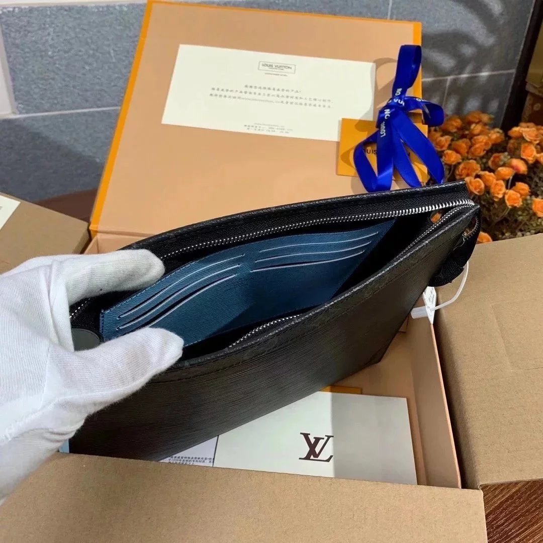 Louis Vuitton LV Wallets/Clutches Top version New upgrade version POCHETTEVOYAGE Medium Handbag Handbag Men's Clutch Water Ripple Cowhide