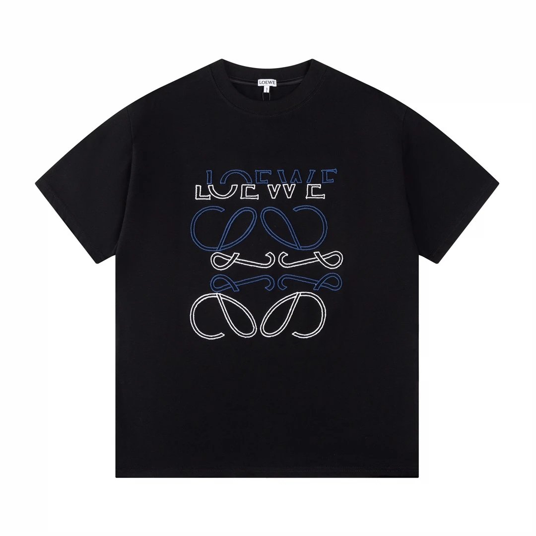 LOEWE T-shirt Classic Chest LOGO Layered Embroidered Round Neck Short Sleeve25ss New pure cotton T Unisex T-Shirt OS Loose Fit Base Shirt Top T-Shirt Short Sleeve