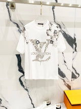 Louis Vuitton LV T-shirt Ink Wash Letter Print on Chest logo round Neck Short Sleeve25ss New Pure Cotton Unisex Style T T-shirt OS Loose Fit Base Shirt Top Half Sleeve T-Shirt
