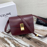 Celine women's bag Top version 【Original Leather】Classic ClassicBox Bag Teen Square Bag Stewardess Bag Box Bag Toothpick Pattern Cowhide Crossbody Women's Bag18.5cmTeenbox Bag