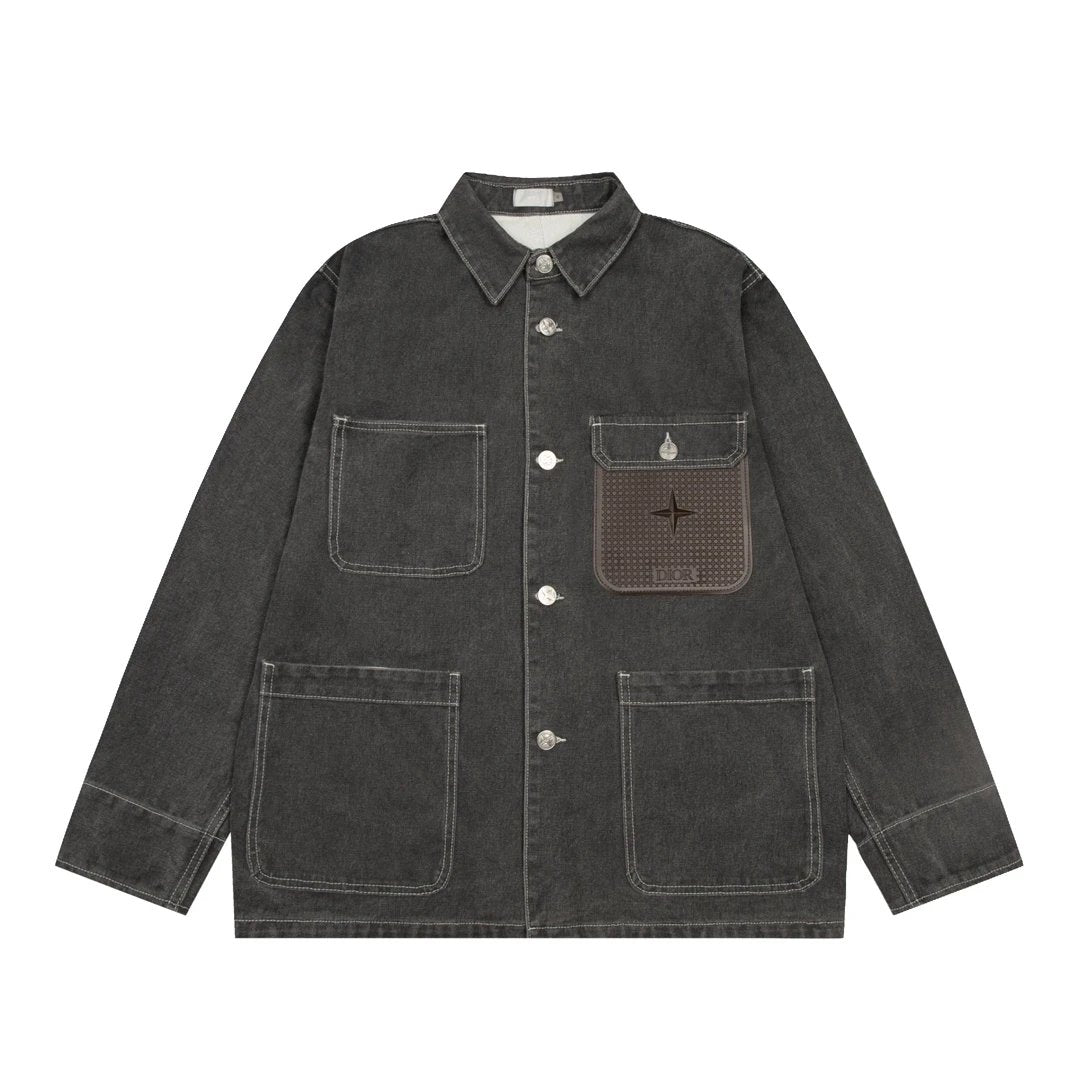 Dior Jackets Joint Name Multi-Bag Patch Denim Jacket Coat Men's and Women's Same Autumn and Winter New Loose Sports and Leisure All-Matching