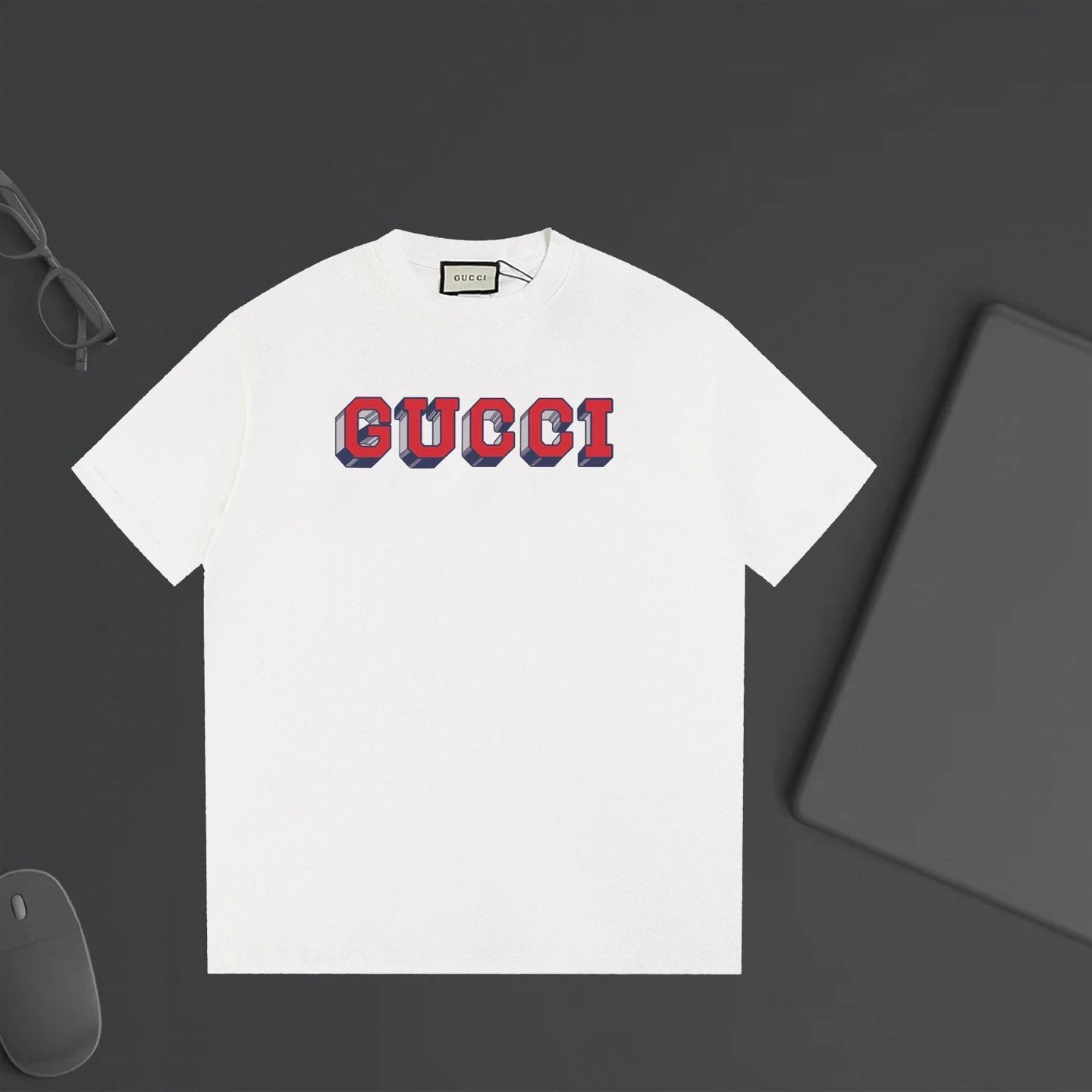 Gucci T-shirt 3D Letter Print on the Chest logo round Neck Short Sleeve25ss New Pure Cotton Unisex Style T Casual T-Shirt Base Layer Shirt OS Loose Fit Half Sleeve Top Plus Size