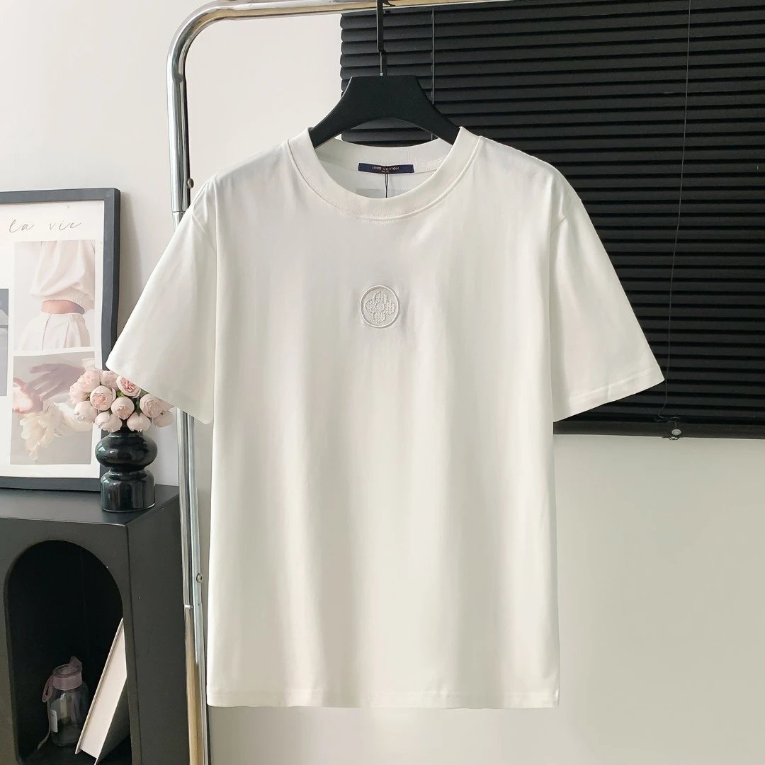Louis Vuitton LV T-shirt Chest Flower Embroidery logo round Neck Short Sleeve25ss New pure cotton T Unisex T-Shirt OS Loose Fit Base Shirt Top Half Sleeve T-Shirt