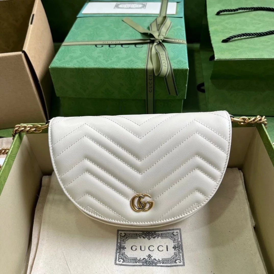 Gucci Women's Bag Top version 【Original Genuine Goods Leather】2023New Crescent Saddle Bag Marmont Series Quilted Chain Small Saddle Bag Ma Meng Series Hobos Dumpling Bag Selenodont Bag Semicircle Bag Flip Small Mailman Bag Women's Bag746431