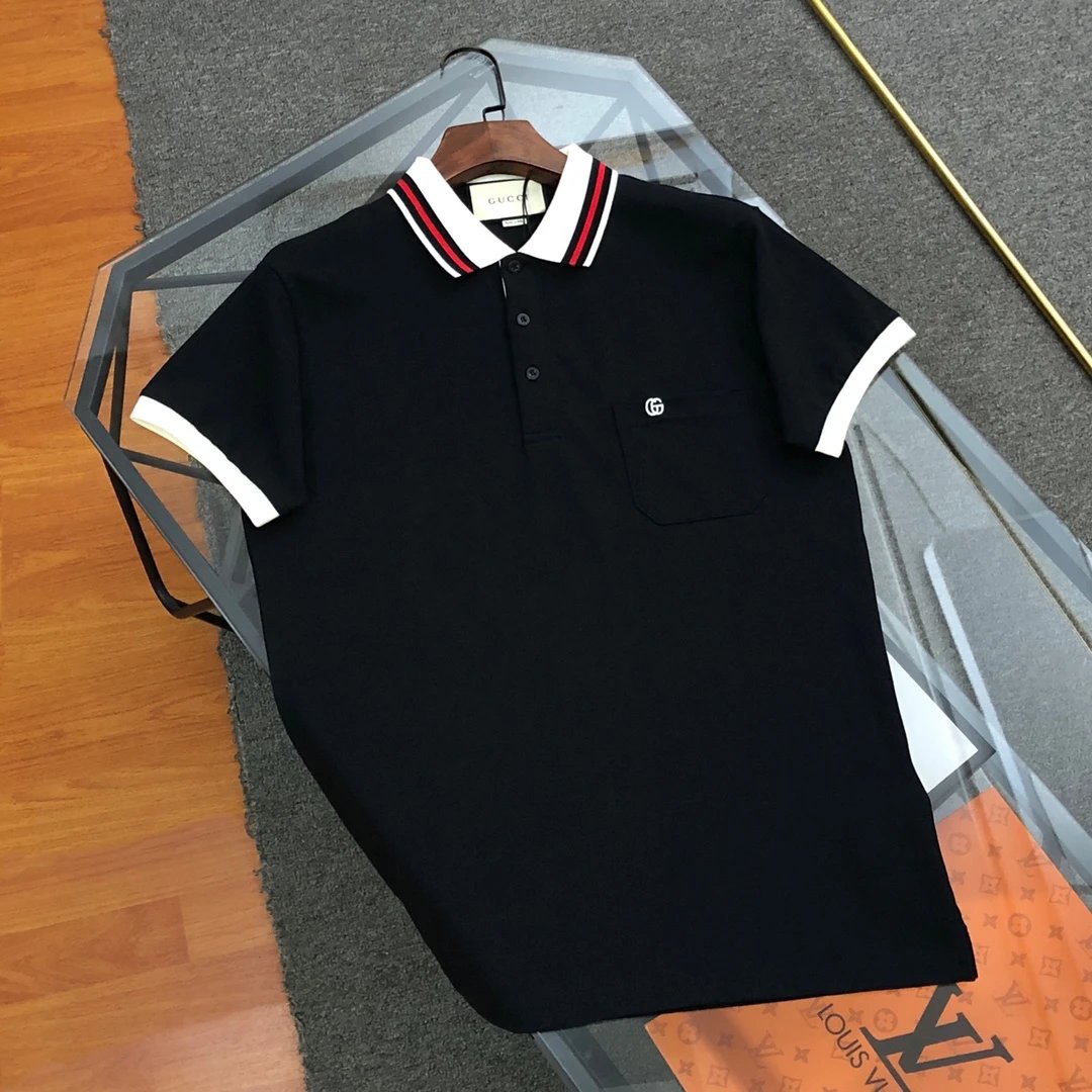 Gucci T-shirt 2025Spring and Summer New Classic Striped Embroidery POLO Short Sleeve Turn-down Collar Shirt Unisex Summer Solid Color Loose Fit T Business Commuter Short Sleeve Shirt Plus Size