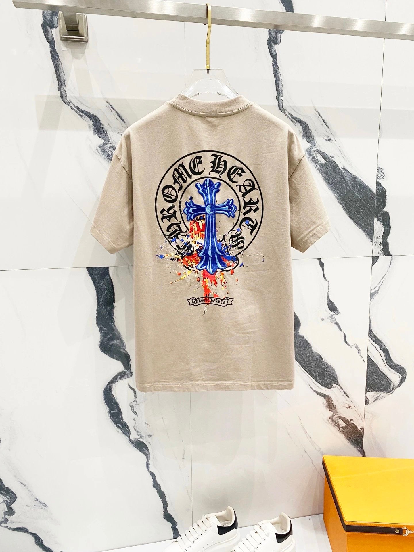 Chrome Hearts T-shirt Front and Back Sanskrit Embroidery logo round Neck Short Sleeve25ss New Pure Cotton Unisex Style T T-shirt OS Loose Fit Base Shirt Top Half Sleeve T-Shirt