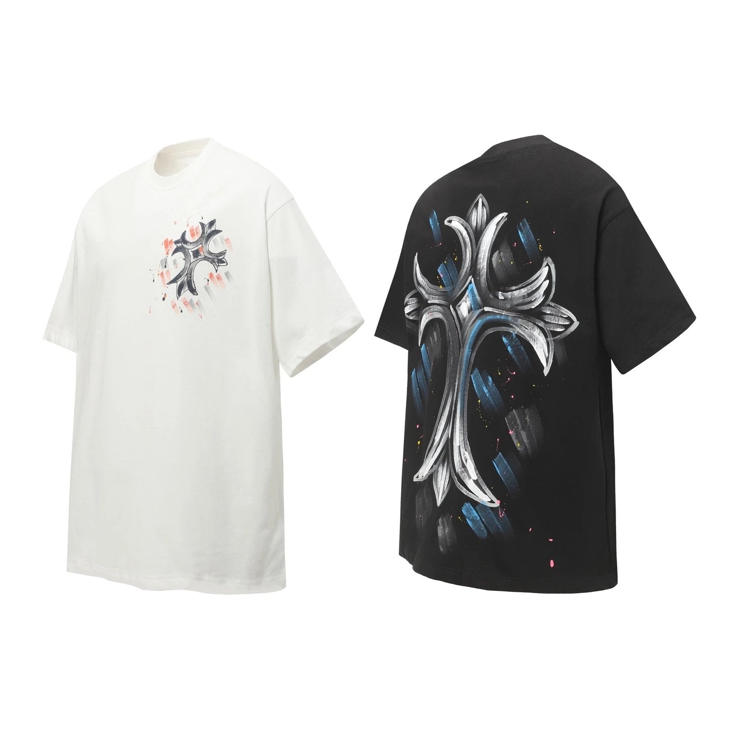 Chrome Hearts T-shirt Backside Hand-Painted Print logo round Neck Short Sleeve25ss New Pure Cotton Unisex Style T T-shirt OS Loose Fit Base Shirt Top Half Sleeve T-Shirt