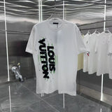 Louis Vuitton LV T-shirt Vertical Letter Print on the Chest logo round Neck Short Sleeve25ss New Pure Cotton Unisex Style T T-shirt OS Loose Fit Base Shirt Half Sleeve T-Shirt Top Half Sleeve
