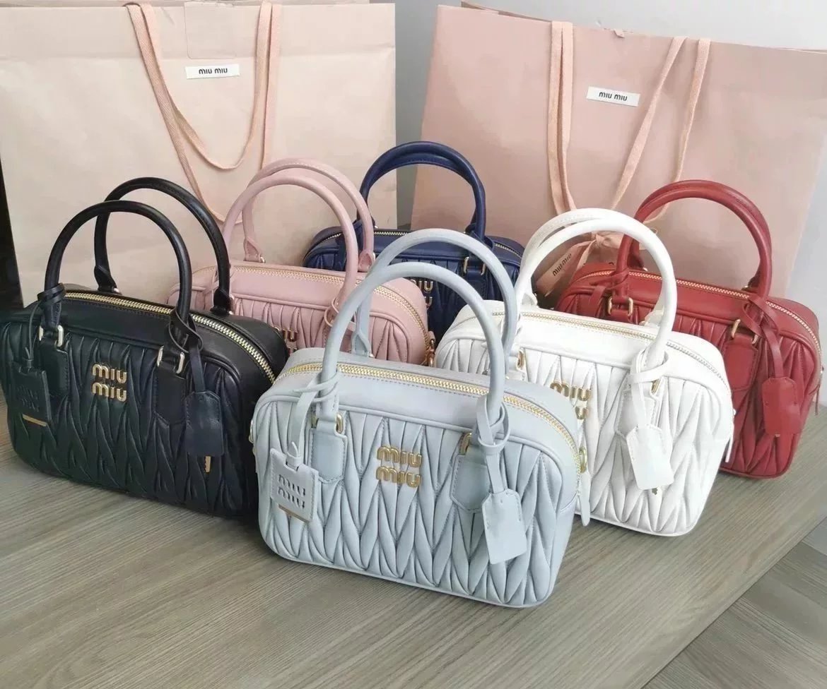 Miu Miu Bag Top version 【Original Order】New Product toopretty Bowling Bag Pillow Bag Travel Bag Box Bag Handbag Shoulder Bag Messenger Bag Women's Bag5BB124