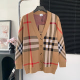Burberry Sweater Plaid Color Block Crew Neck Sweater Unisex Long Sleeve Pullover Unisex Thickened OS Loose Fit Top Versatile Casual Jacket
