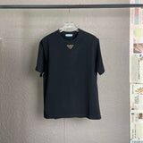PRADA T-shirt Front Triangle Logo Letter Rhinestone logo round Neck Short Sleeve25ss New Pure Cotton Unisex Style T T-shirt OS Loose Fit Base Shirt Top Half Sleeve T-Shirt