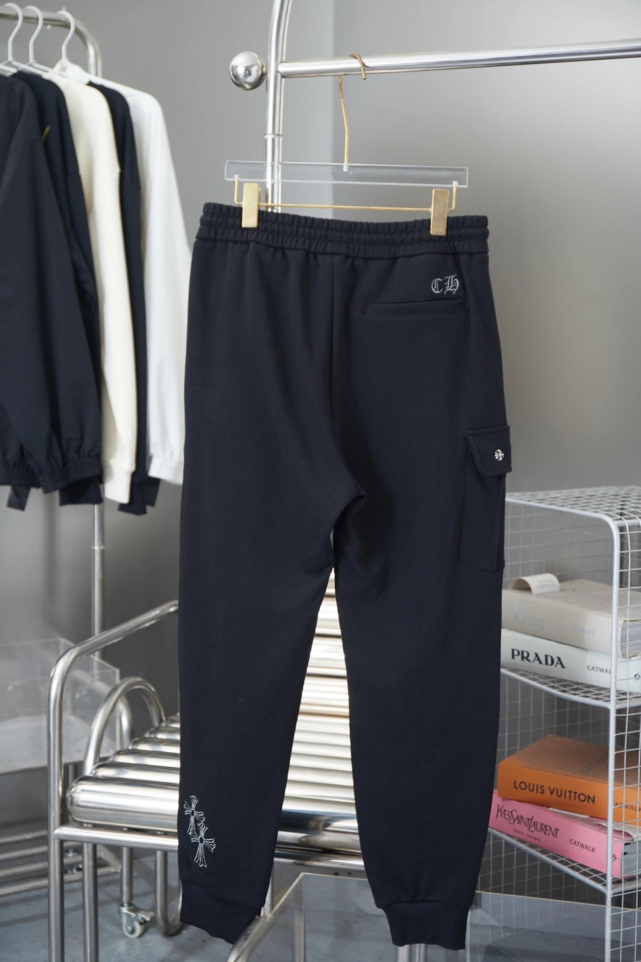 Chrome Hearts Sweatpants Embroidery logo Hardware Button Jogger Sweatpants Autumn Unisex Long Pants Drawstring Winter Loose Plus Size Casual Pants High Waist Color Block