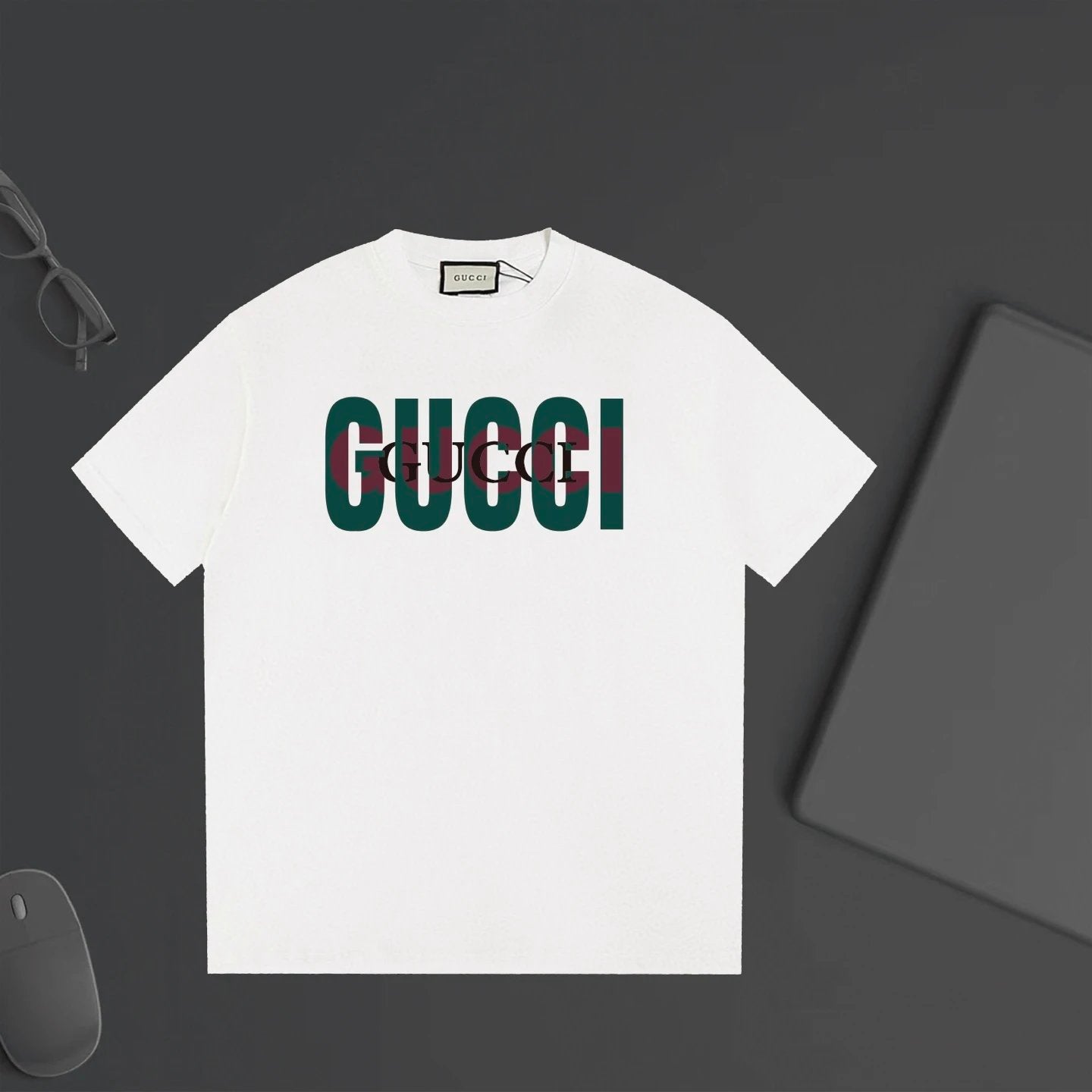 Gucci T-shirt Chest Large and Small Overlapping Letter Print logo round Neck Short Sleeve25ss New Pure Cotton Unisex Style T T-shirt OS Loose Fit Base Shirt Half Sleeve T-Shirt Top Half Sleeve