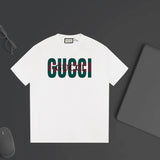 Gucci T-shirt Chest Large and Small Overlapping Letter Print logo round Neck Short Sleeve25ss New Pure Cotton Unisex Style T T-shirt OS Loose Fit Base Shirt Half Sleeve T-Shirt Top Half Sleeve
