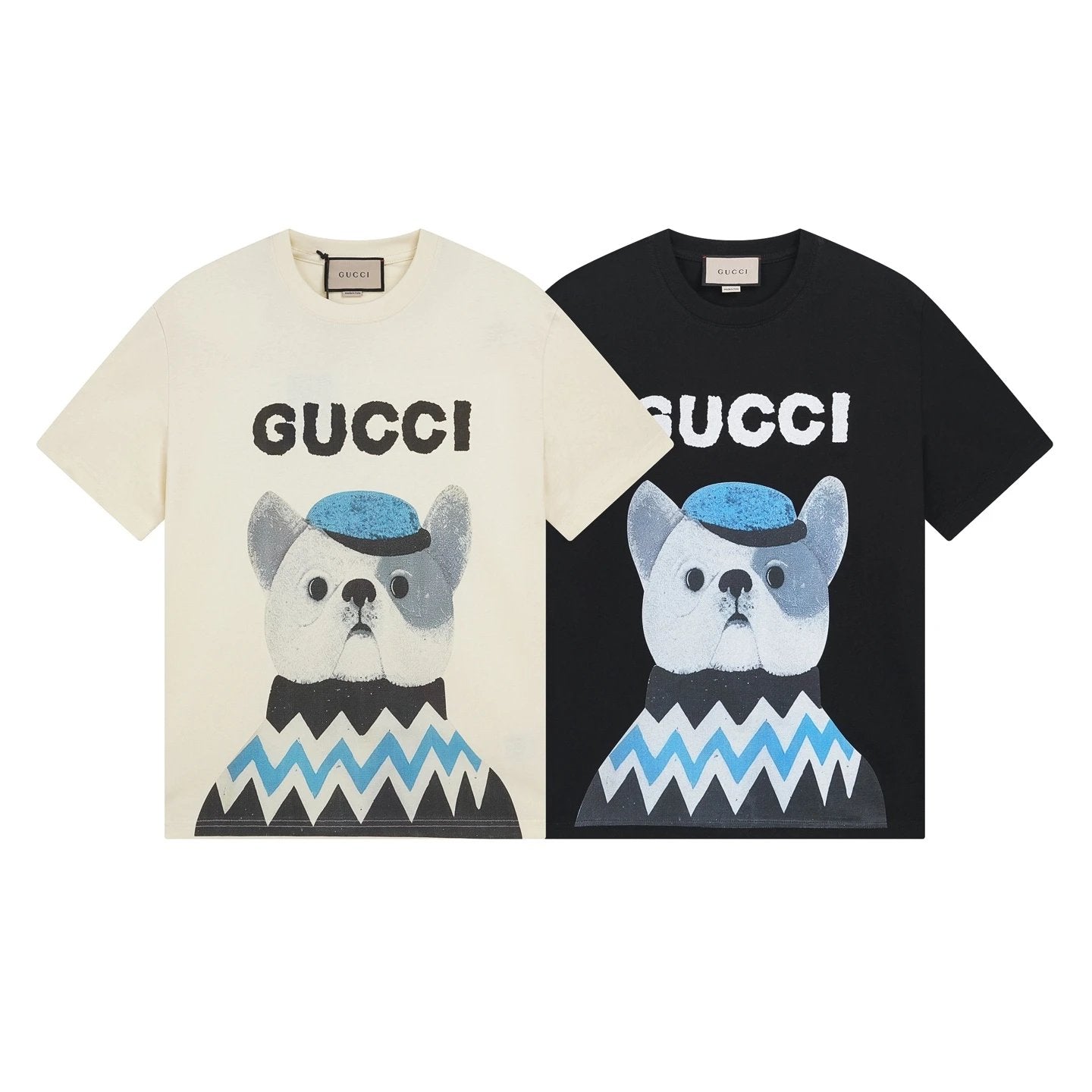 Gucci T-shirt Front Hat with Puppy Print logo round Neck Short Sleeve25ss New Pure Cotton Unisex Style T T-shirt OS Loose Fit Base Shirt Top Half Sleeve T-Shirt