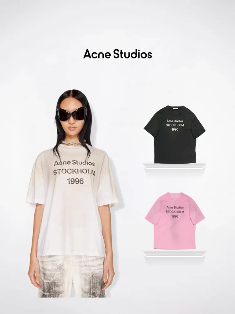 ‌Acne Studios T-shirt Top Version Counter Same Style Pure Cotton Summer Men's and Women's Same Fashion Loose All-Matching2024New Short Sleeve T T-shirt