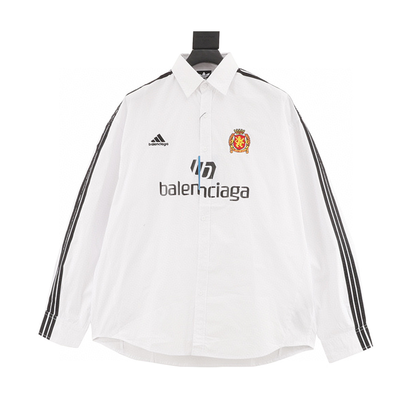 Balenciaga Shirt Three Bar Ribbon Joint Name Paris Manchester United Embroidered Long-Sleeved Shirt for Men and Women