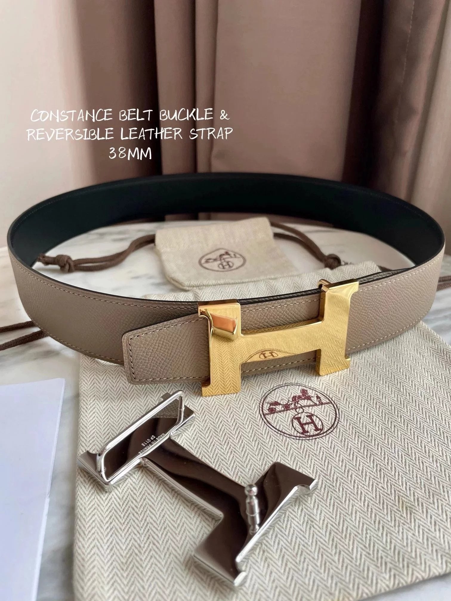 Hermes Belt Top version Spot High Quality h Home Men's Leather Belt Genuine Leather Double-Sided Pure Cowhide Business Casual Belt