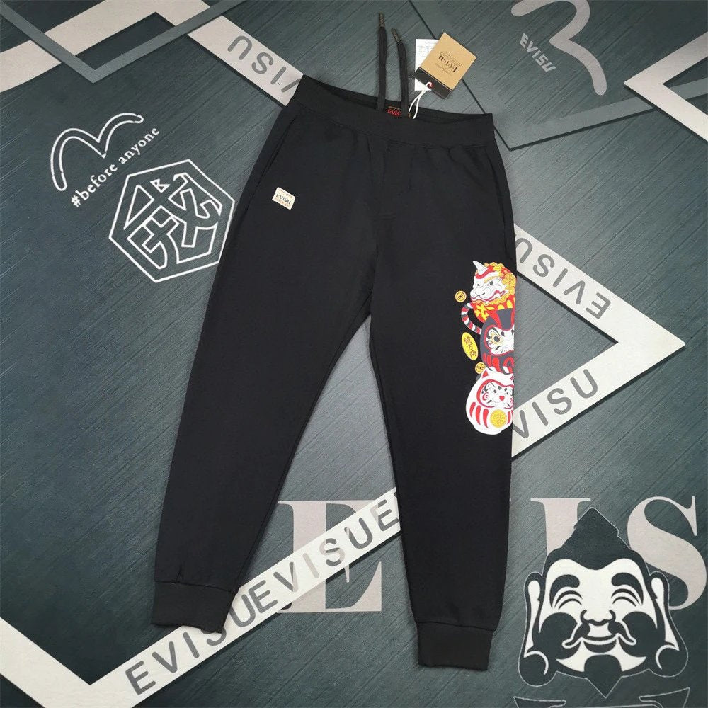 Evisu Sweatpants Top Version2024Autumn and Winter New Sweatpants Colorful Diamond Damo Men and Women Loose Casual Couple Long Pants Fashion