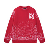 Amiri Sweater Classic logo Embroidered Jacquard Seahorse Wool Sweater Casual Loose Versatile Crew Neck Pullover Knitwear Os Unisex Sweater Inner Layer24ss Autumn and Winter New Products