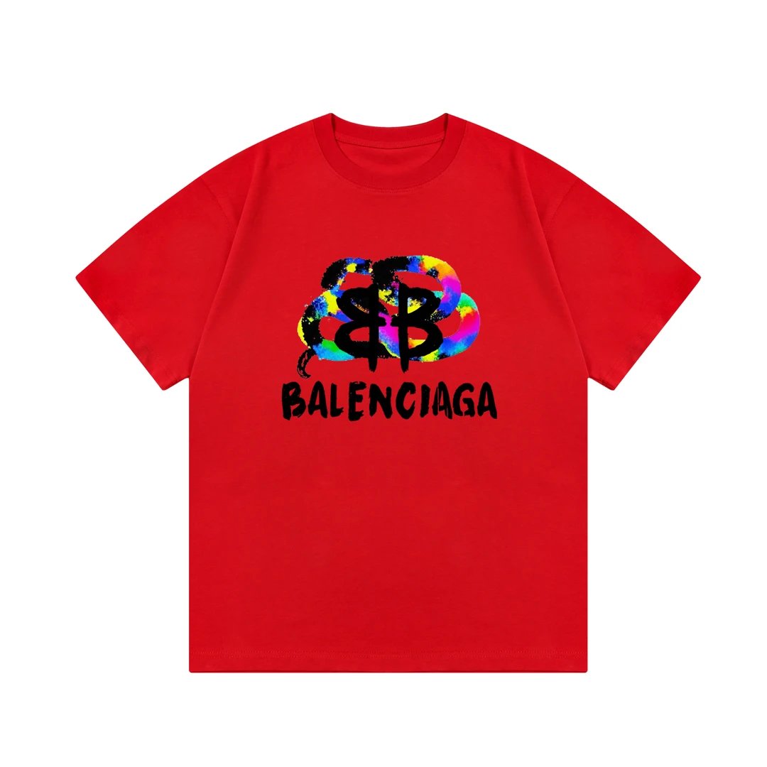 Balenciaga T-shirt Colorful Graffiti Letter Print Logo Logo Crew Neck Short Sleeve25ss New Pure Cotton Unisex Style T T-shirt OS Loose Fit Base Shirt Top Half Sleeve T-Shirt