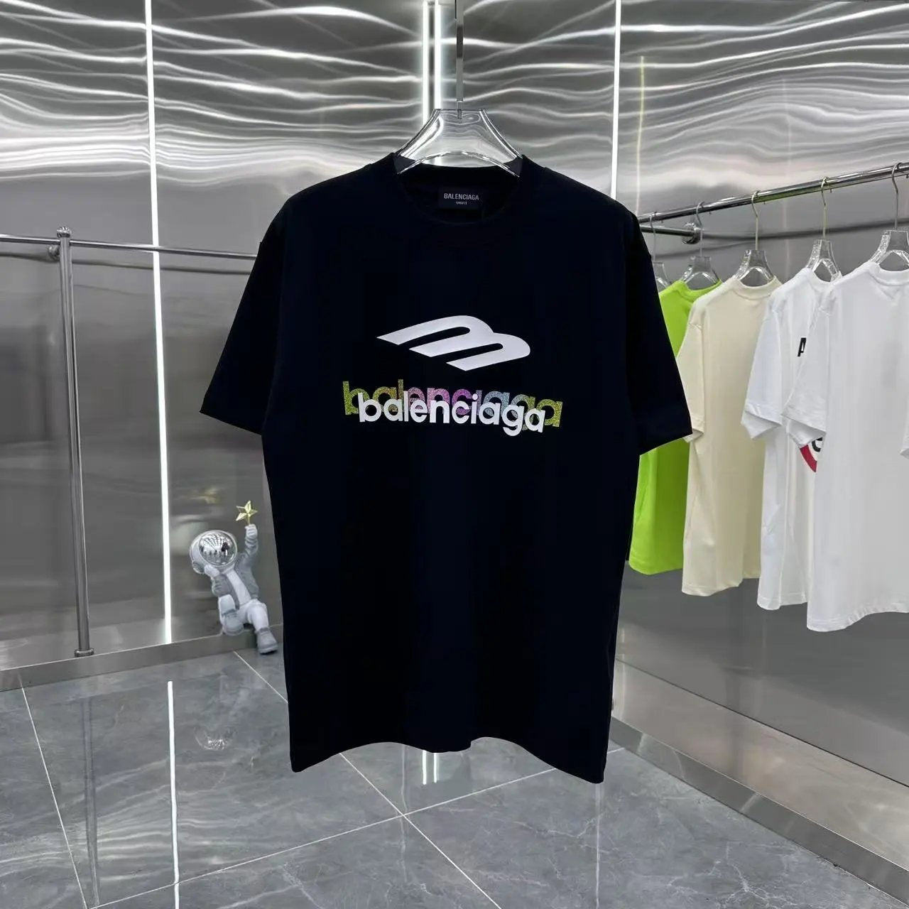 Balenciaga T-shirt Chest Engraved Letter Print logo round Neck Short Sleeve25ss New pure cotton T Unisex T-Shirt OS Drop Shoulder Loose Fit Base Shirt Top T-Shirt Short Sleeve