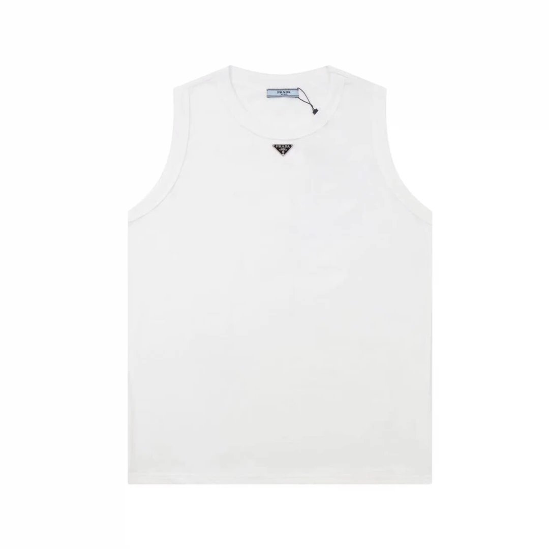 PRADA T-shirt Chest Triangle Mark logo Sleeveless Short Sleeve Sleeveless Vest25ss New Pure Cotton Unisex Style T T-shirt OS Loose Fit Base Shirt Top Half Sleeve T-Shirt