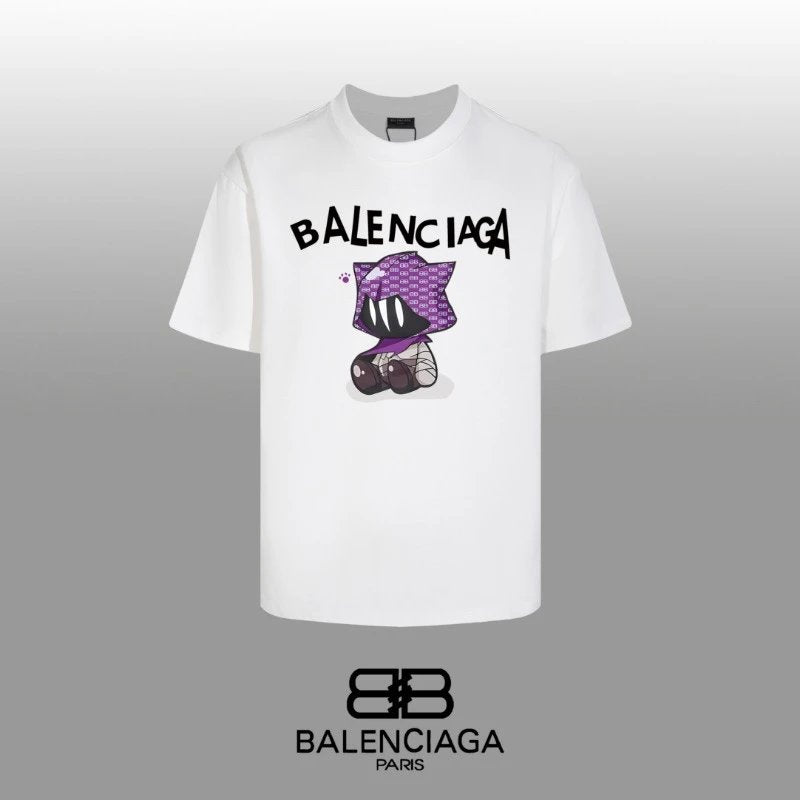 Balenciaga T-shirt Cartoon Letter Pattern Print on Chest logo round Neck Short Sleeve25ss New pure cotton T Unisex T-Shirt OS Loose Fit Base Shirt Top Half Sleeve T-Shirt