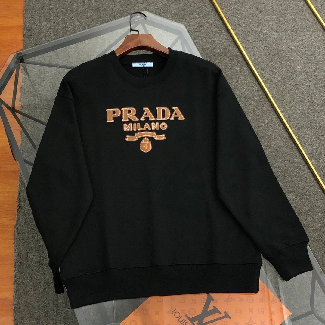 PRADA Hoodie 2024New Model Labeling logo Round Neck Sweatshirt Pullover Unisex Sports Casual Loose Fit Versatile New Autumn Winter Collection