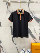 Burberry T-shirt Plaid Woven Collar Patchwork LOGO Identification POLO Short Sleeve Turn-down Collar Shirt Unisex Summer Loose Fit T Business Casual Half Sleeve Shirt Plus Size T-Shirt