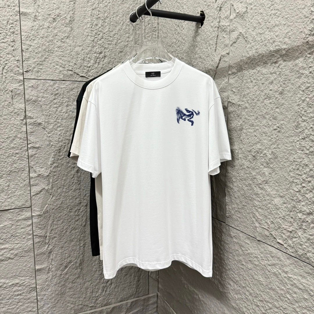Arc'teryx T-shirt Backside Plaid Print logo round Neck Short Sleeve25ss New Pure Cotton Unisex Style T Casual T-Shirt Base Layer Shirt OS Loose Fit Half Sleeve Top Plus Size