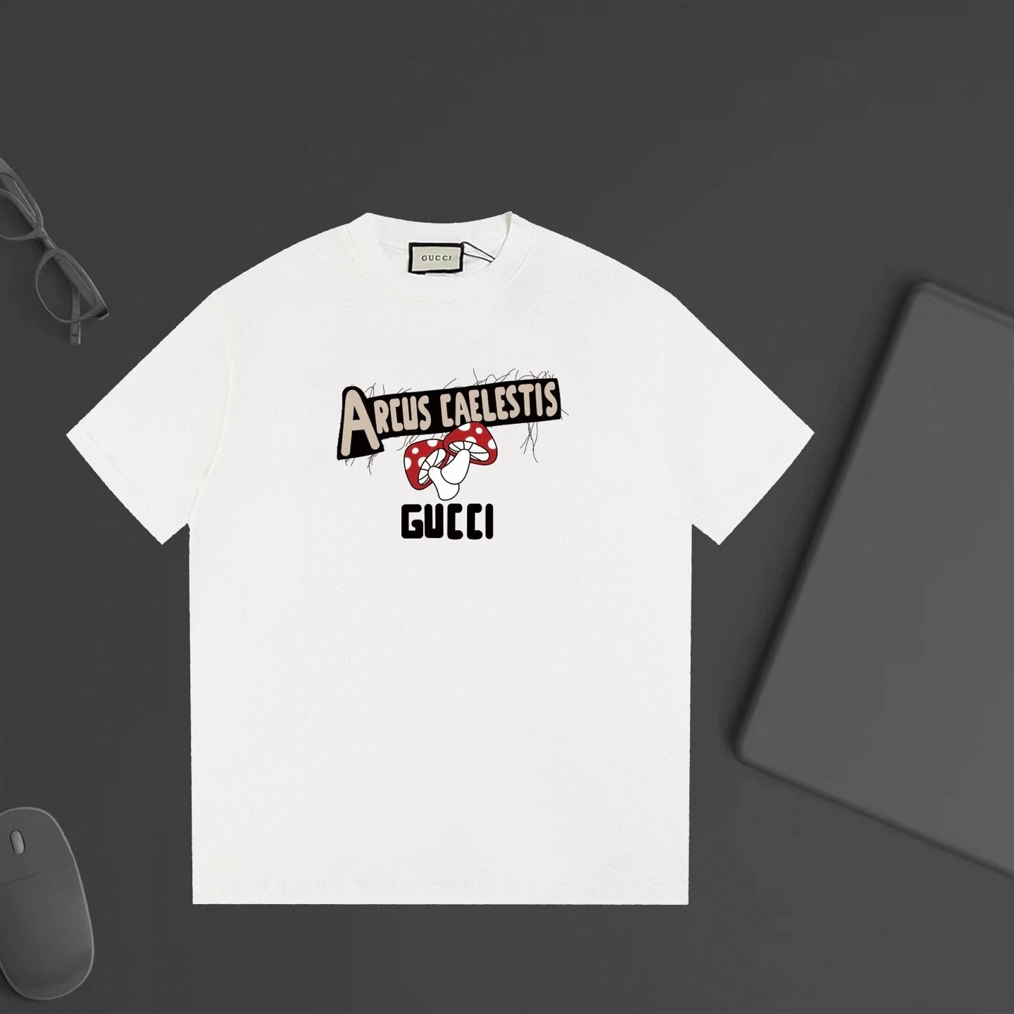 Gucci T-shirt Letter Mushroom Print on the Chest logo round Neck Short Sleeve25ss New Pure Cotton Unisex Style T Casual T-Shirt Base Layer Shirt OS Loose Fit Half Sleeve Top Plus Size