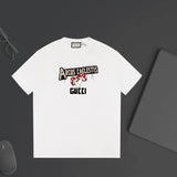 Gucci T-shirt Letter Mushroom Print on the Chest logo round Neck Short Sleeve25ss New Pure Cotton Unisex Style T Casual T-Shirt Base Layer Shirt OS Loose Fit Half Sleeve Top Plus Size