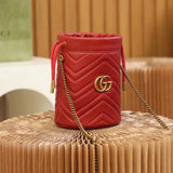 Gucci Women's Bag Top version 【Genuine Goods Leather】2022New Marmontmini Bucket Bag Ma Meng Mini Small Bucket19cm Mameng Bucket Bag Crossbody Bag Chain Bag Women's Bag