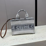 Celine women's bag Top version 【Super Original Leather】New Product cabas Summer Canvas Fabric Beach Bag Towel Series Tote Bag Denim Denim Small Size Tote Bag Large Shopping Bag Mummy Bag Brown Embossed Arc De Triomphe logo New tote Bag199162196762